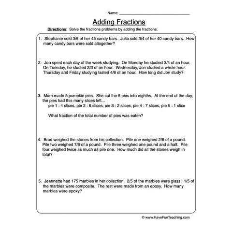 Adding Fractions Worksheet 2