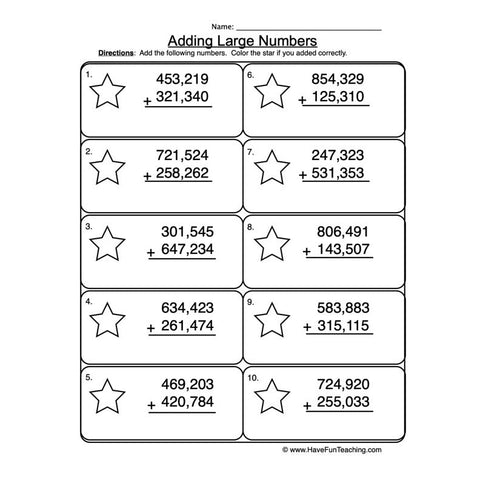 Adding Hundred Thousands No Regrouping Worksheet