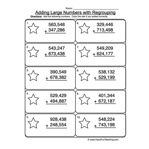 Adding Hundred Thousands Regrouping Worksheet