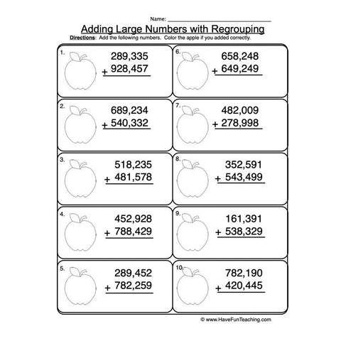 Adding Hundred Thousands Regrouping Worksheet 2