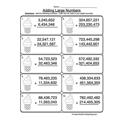 Adding Millions No Regrouping Worksheet 2