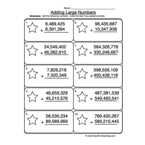 Adding Millions Regrouping Worksheet