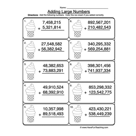 Adding Millions Regrouping Worksheet 2