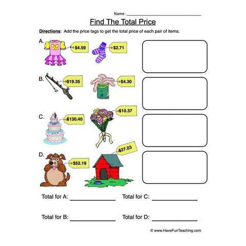 Adding Money Worksheet