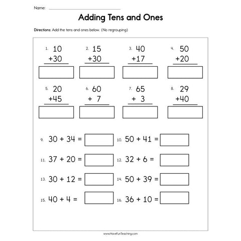 Adding Tens and Ones Worksheet