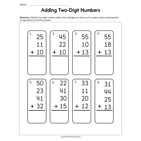 Adding Two Digit Numbers Many Addends Worksheet