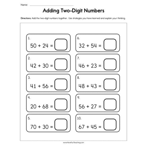 Adding Two Digit Numbers Worksheet