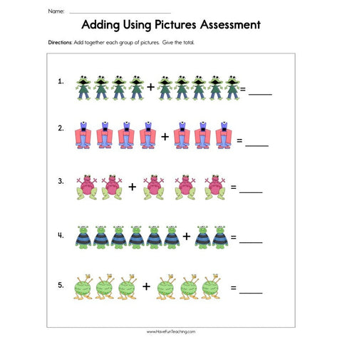 Adding Using Pictures Assessment Worksheet