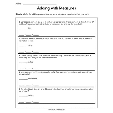 Adding with Measures Worksheet