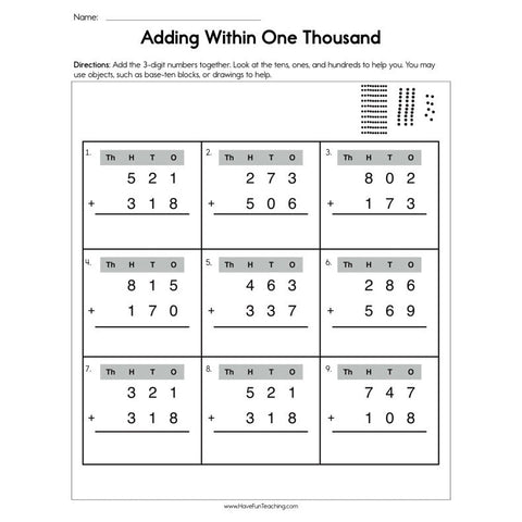 Adding Within One Thousand Worksheet