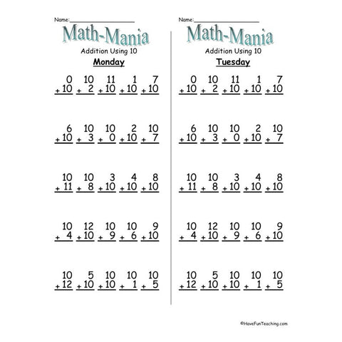 Addition 10 Worksheet