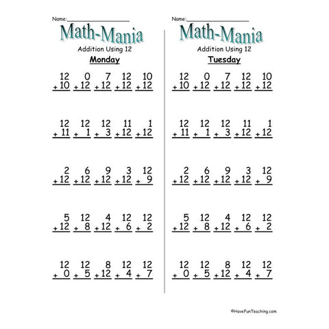Addition 12 Worksheet