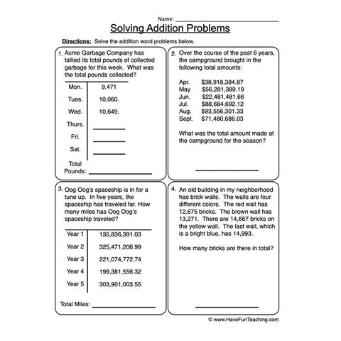 Addition Word Problems Worksheet 2