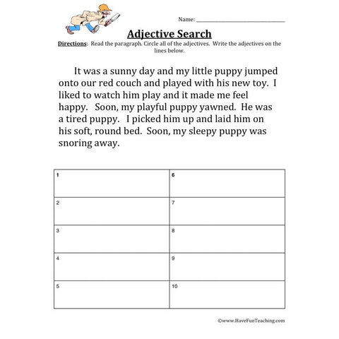 Adjective Worksheet