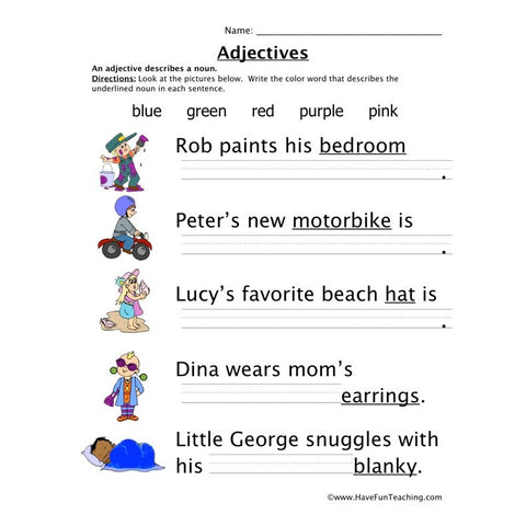 Adjectives Colors Worksheet