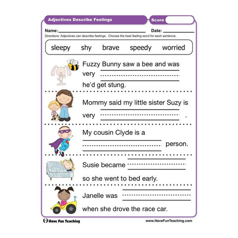 Adjectives Describe Feelings Worksheet