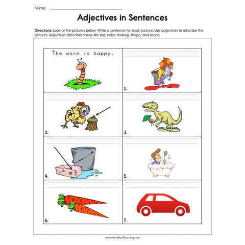 Adjectives in Sentences Worksheet