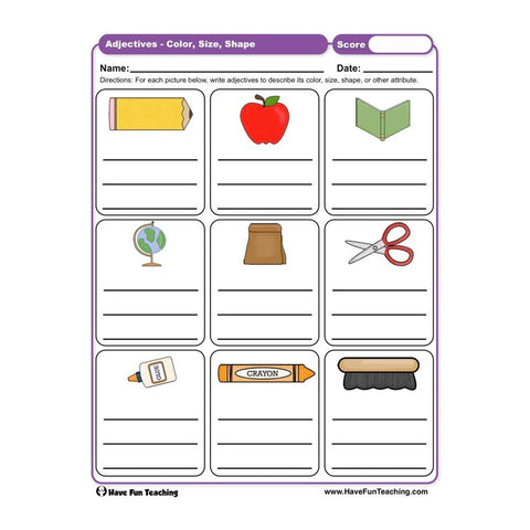 Adjectives Mini Worksheet