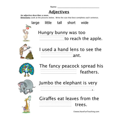 Adjectives Size Worksheet