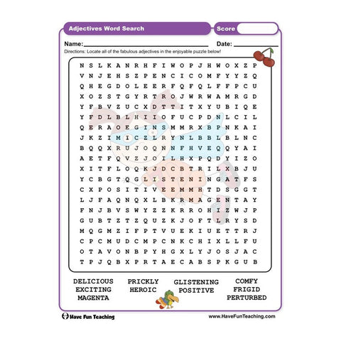 Adjectives Word Search Worksheet