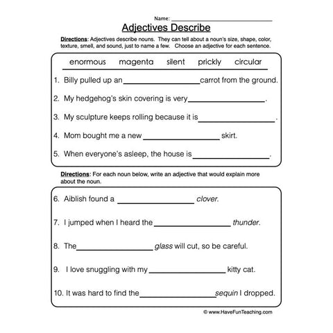 Adjectives Worksheet 3