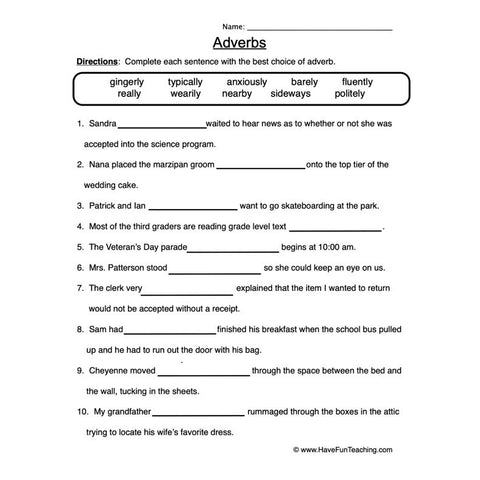 Adverb Worksheet 2