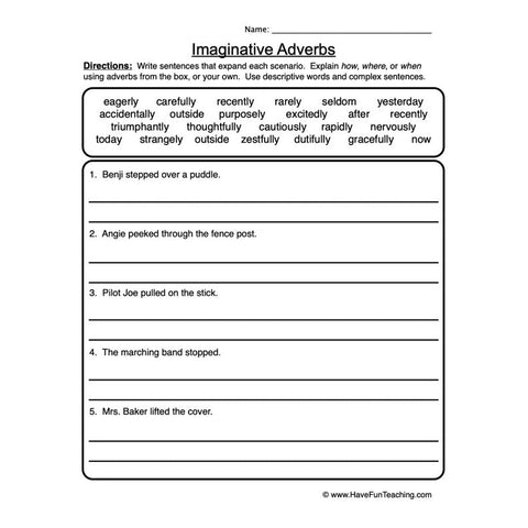 Adverb Worksheet 5