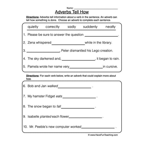 Adverbs Worksheet 3