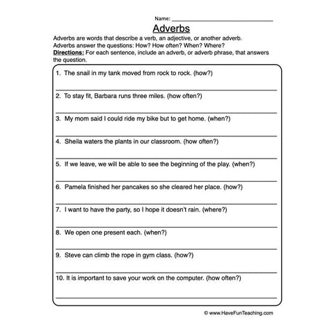 Adverbs Worksheet 10
