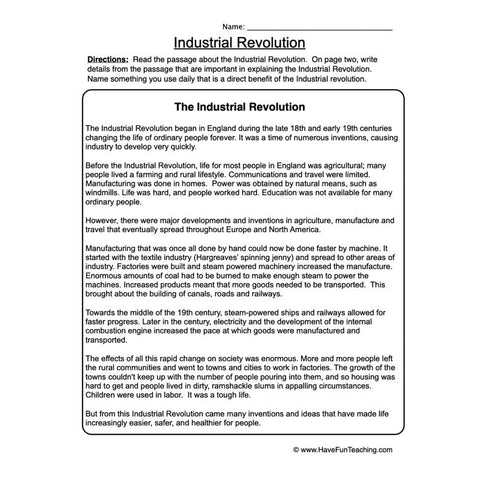 Agriculture Industrial Worksheet