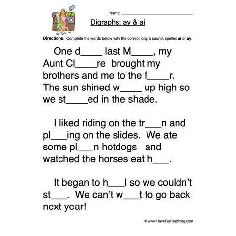 Ai Ay Digraphs Worksheet 2