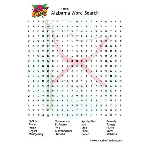 Alabama Wordsearch Worksheet