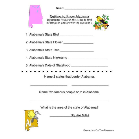 Alabama Worksheet