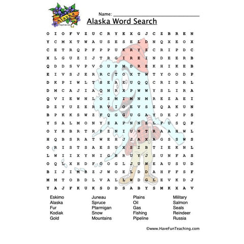 Alaska Wordsearch Worksheet