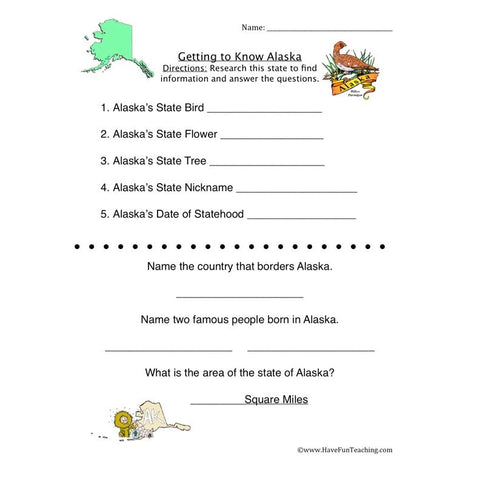Alaska Worksheet