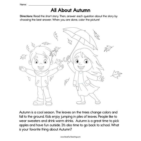 All About Autumn Reading Comprehension Worksheet
