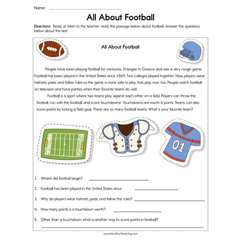 All About Football Worksheet