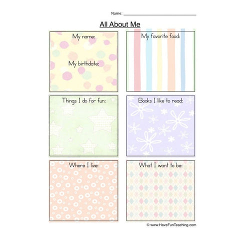 All About Me Worksheet