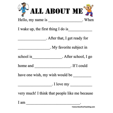 All About Me Worksheet 3