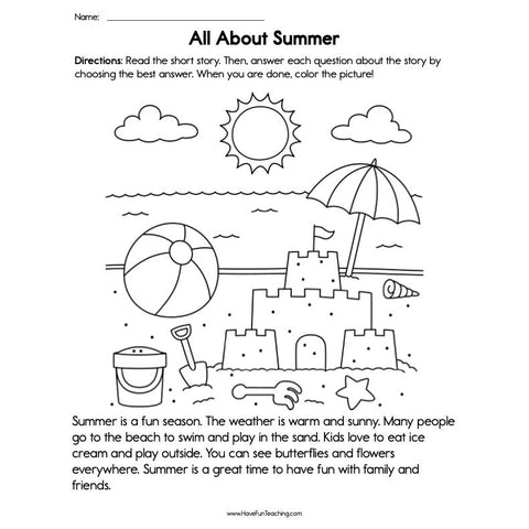 All About Summer Reading Comprehension Worksheet