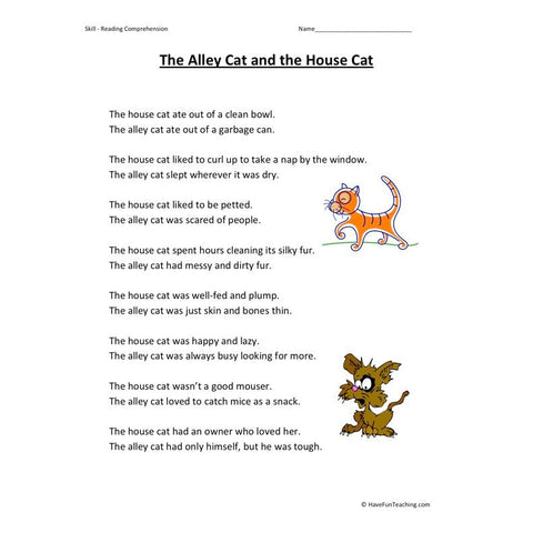 The Alley Cat and the House Cat Worksheet