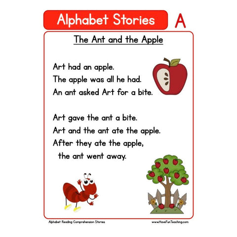 Alphabet Stories Comprehension A Worksheet
