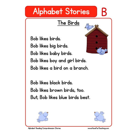 Alphabet Stories Comprehension B Worksheet