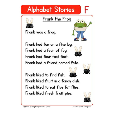 Alphabet Stories Comprehension F Worksheet