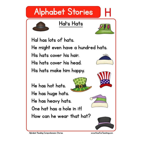 Alphabet Stories Comprehension H Worksheet