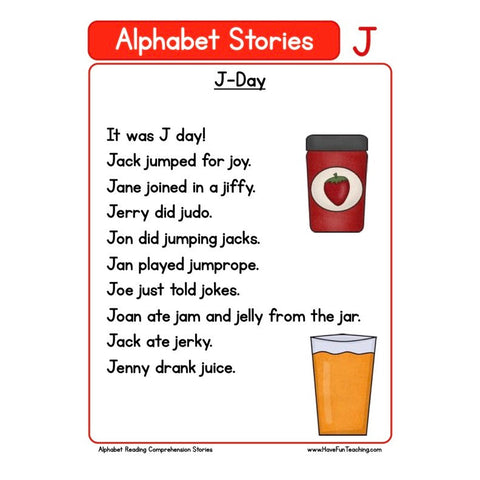 Alphabet Stories Comprehension J Worksheet