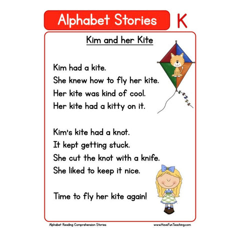 Alphabet Stories Comprehension K Worksheet
