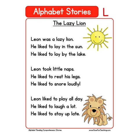 Alphabet Stories Comprehension L Worksheet