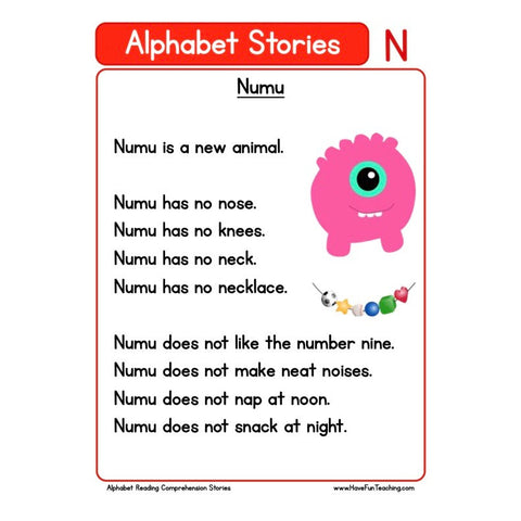 Alphabet Stories Comprehension N Worksheet