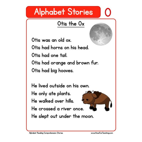 Alphabet Stories Comprehension O Worksheet